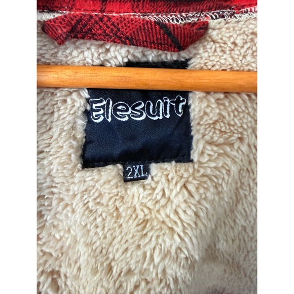 Elesuit Men's‎ Red Black Plaid Fleece Lined Hooded Flannel Jacket 2XL - Picture 5 of 12